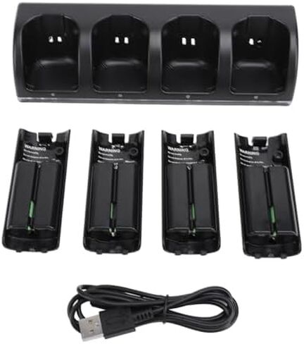 Fockety Remote Charger Station for Wii, 4 Port Wii Charging Station with 4 Rechargeable Battery for Wii, 4 Port Charging Station with USB Cable for Remote Controller Charger Station in Saudi Arabia