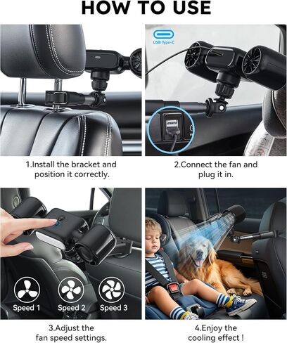 foryou Car Fans Seat Cooling Fan USB Fan 3 Wind Speeds with Night Light Portable Fans for Car Backseat for Kids in Saudi Arabia
