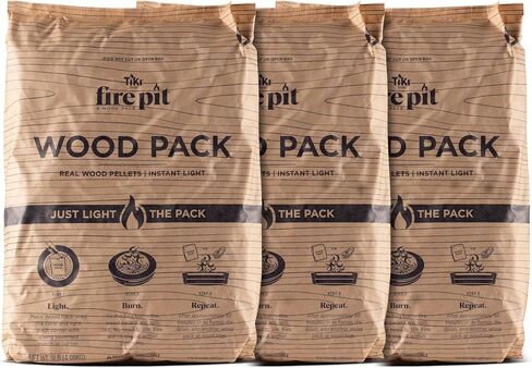 Wood Pack – 3-Pack Wood Pellets for Smokeless Fire Pits, Easy-to-Use Fire Pit Fuel for Outdoor Heating & Camping, 30+ Minute Burn Time, Made in The USA in Saudi Arabia