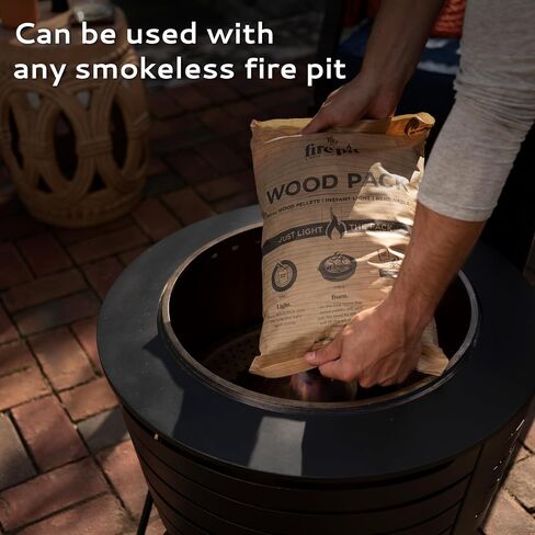 Wood Pack – 3-Pack Wood Pellets for Smokeless Fire Pits, Easy-to-Use Fire Pit Fuel for Outdoor Heating & Camping, 30+ Minute Burn Time, Made in The USA in Saudi Arabia