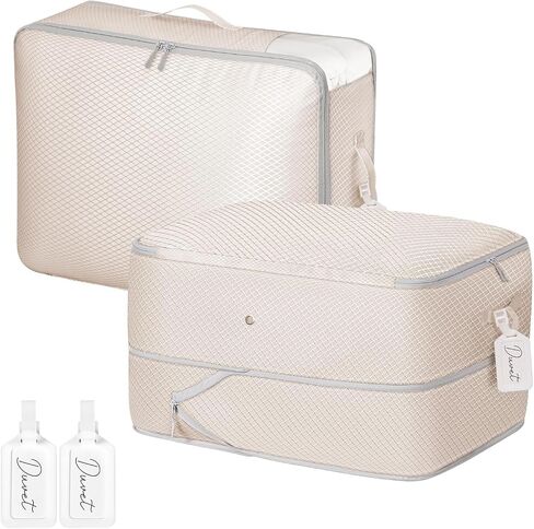 Comforter Storage Bag 66 L - 2 Pack Blanket Storage Organizer Compression Bags, Large Capacity Ultra Space Saving Self Organize for Bedding, Pillow, Duvet, Sheet Storage with Zipper Window in Saudi Arabia