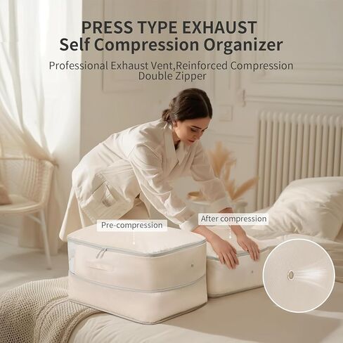 Comforter Storage Bag 66 L - 2 Pack Blanket Storage Organizer Compression Bags, Large Capacity Ultra Space Saving Self Organize for Bedding, Pillow, Duvet, Sheet Storage with Zipper Window in Saudi Arabia