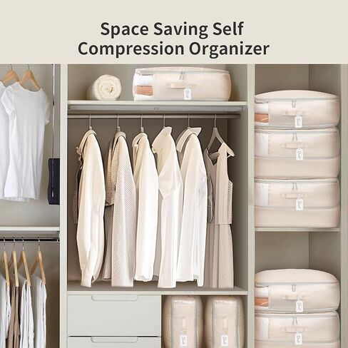 Comforter Storage Bag 66 L - 2 Pack Blanket Storage Organizer Compression Bags, Large Capacity Ultra Space Saving Self Organize for Bedding, Pillow, Duvet, Sheet Storage with Zipper Window in Saudi Arabia