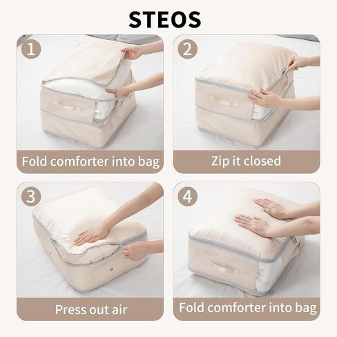 Comforter Storage Bag 66 L - 2 Pack Blanket Storage Organizer Compression Bags, Large Capacity Ultra Space Saving Self Organize for Bedding, Pillow, Duvet, Sheet Storage with Zipper Window in Saudi Arabia
