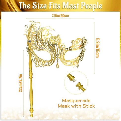 قناع تنكر مع عصا قناع تنكر معدني فينيسي للنساء قناع تنكري للهالوين، من أجل ماردي جراس/الحفلة in Kuwait