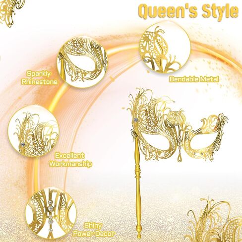 قناع تنكر مع عصا قناع تنكر معدني فينيسي للنساء قناع تنكري للهالوين، من أجل ماردي جراس/الحفلة in Kuwait