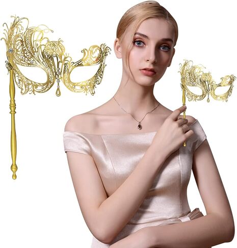 قناع تنكر مع عصا قناع تنكر معدني فينيسي للنساء قناع تنكري للهالوين، من أجل ماردي جراس/الحفلة in Kuwait