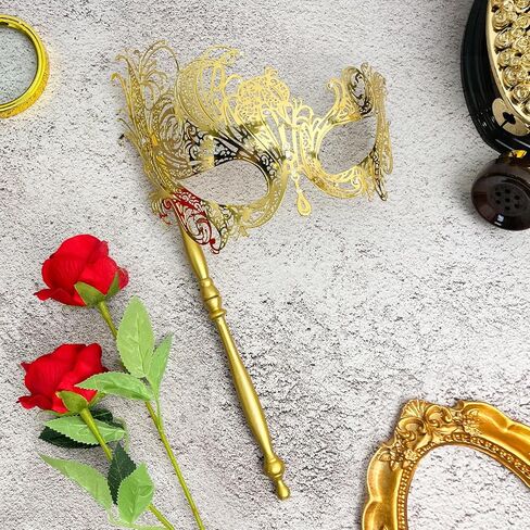 قناع تنكر مع عصا قناع تنكر معدني فينيسي للنساء قناع تنكري للهالوين، من أجل ماردي جراس/الحفلة in Kuwait