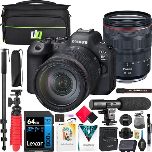 Canon EOS R6 Mark II Full Frame Mirrorless Camera Body with RF 24-105mm F4 L is USM Lens 5666C011 (Renewed) Bundle with Deco Gear Photography Bag + Microphone + Monopod + Software & Accessories Kit in Saudi Arabia