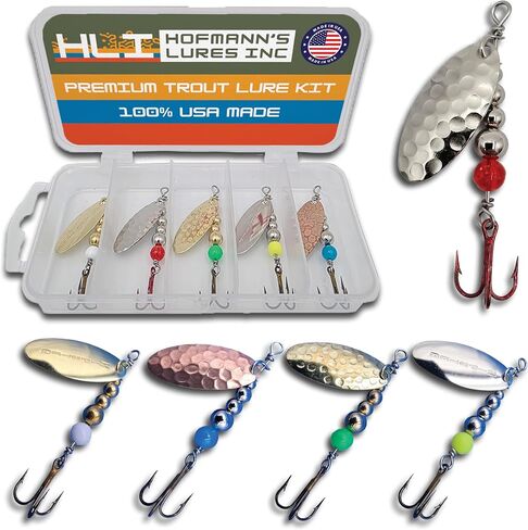 Hipster Pro Pack Trout Spinners - Proven Inline Spinner Baits, Premium Rooster Tail Fishing Lures for Trout and Salmon River Fishing, 100% USA Made by Hofmann's Lures in Saudi Arabia
