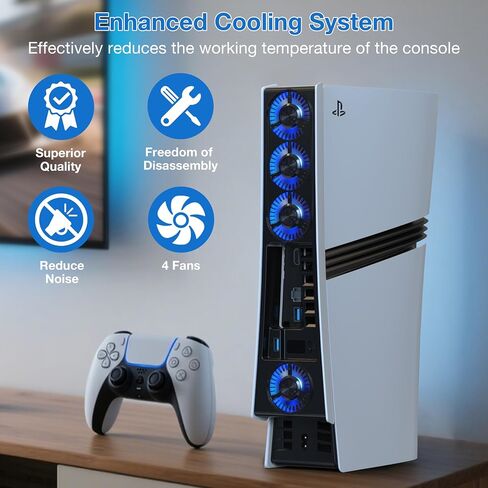 JUSPRO Cooling Fan for PS5 Pro, Quiet Enhanced 4 Cooler Fan with Adjustable Speed, Auto Power On/Off, Cooling Accessories with USB 3.0 Port and LED Light for PlayStation 5 Pro in Saudi Arabia