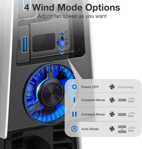 JUSPRO Cooling Fan for PS5 Pro, Quiet Enhanced 4 Cooler Fan with Adjustable Speed, Auto Power On/Off, Cooling Accessories with USB 3.0 Port and LED Light for PlayStation 5 Pro in Saudi Arabia