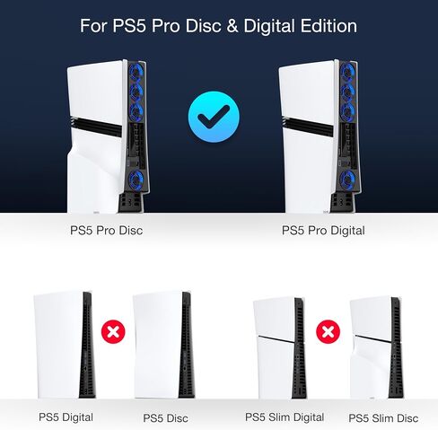 JUSPRO Cooling Fan for PS5 Pro, Quiet Enhanced 4 Cooler Fan with Adjustable Speed, Auto Power On/Off, Cooling Accessories with USB 3.0 Port and LED Light for PlayStation 5 Pro in Saudi Arabia
