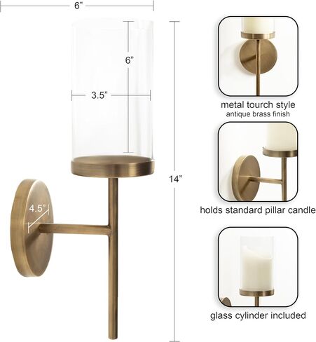 Kate and Laurel Blaise Transitional Metal Wall Sconce, 5 x 6 x 14, Black, Modern Round Candle Holder with Removable Glass Cylinder for Flameless Candles in Saudi Arabia