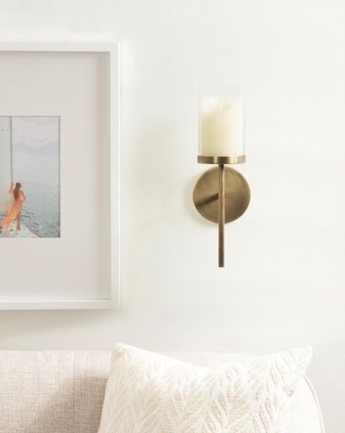 Kate and Laurel Blaise Transitional Metal Wall Sconce, 5 x 6 x 14, Black, Modern Round Candle Holder with Removable Glass Cylinder for Flameless Candles in Saudi Arabia