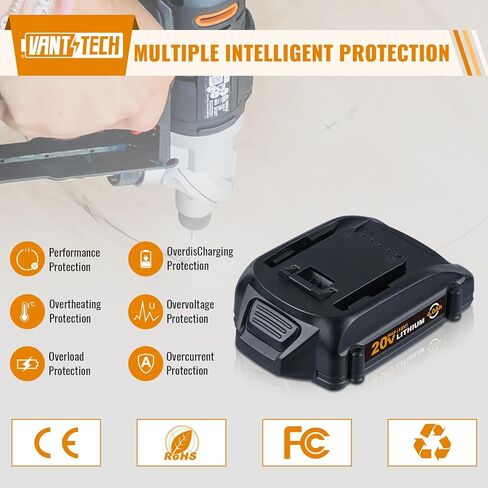 VANTTECH 2Pack WA3525 20V 3.0Ah بديل لبطارية Worx 20V WA3520 WG151s WG155s WG251s WG255s WG540s WG545s WG890 WG891 متوافق مع أدوات الطاقة اللاسلكية Worx 20V MAX in Kuwait