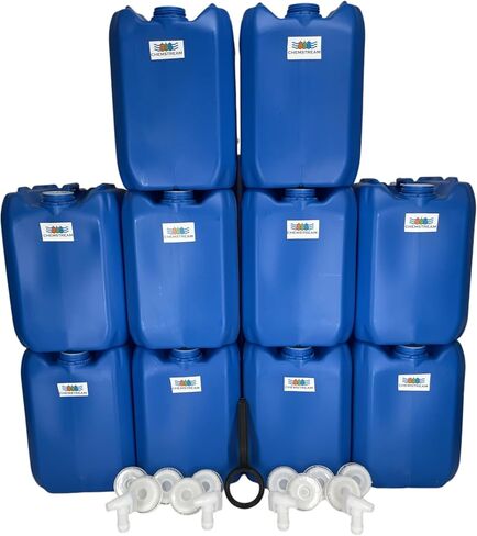 5 Gallon Stackable Emergency Water Storage Container | Beverage Dispenser | Carboy | Jerrican | 70MM Cap with 3/4" punchout for Spigot | 10 Pack | 4 Spigots | 1 Cap Wrench | 50 Gallon Capacity in Saudi Arabia