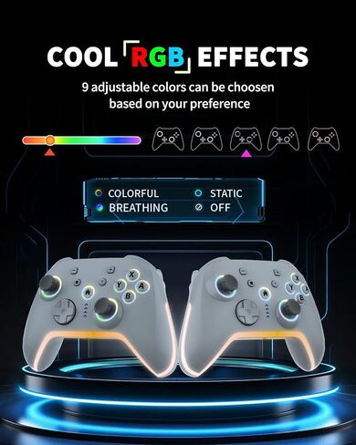 BCOFO Wireless Mobile Game Controller لنظام iOS/iPhone/Android/الهاتف الخلوي/التبديل/الكمبيوتر المحمول ، ألعاب ألعاب مع مقطع الهاتف للاعبين ، مشغلات تأثير القاعة ، التحكم في الكمبيوتر الشخصي ، مع إضاءة/اهتزاز RGB/6 محور Gyro/Turbo (أبيض) in Kuwait