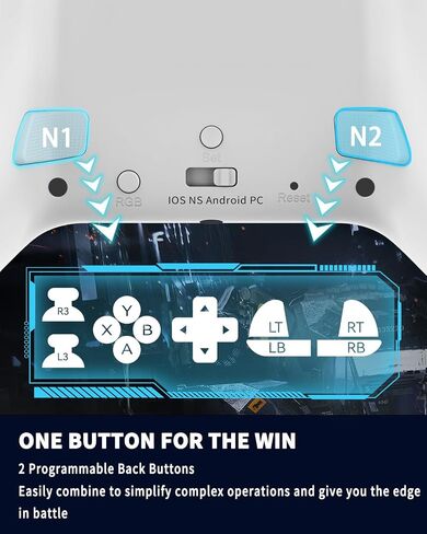 BCOFO Wireless Mobile Game Controller لنظام iOS/iPhone/Android/الهاتف الخلوي/التبديل/الكمبيوتر المحمول ، ألعاب ألعاب مع مقطع الهاتف للاعبين ، مشغلات تأثير القاعة ، التحكم في الكمبيوتر الشخصي ، مع إضاءة/اهتزاز RGB/6 محور Gyro/Turbo (أبيض) in Kuwait