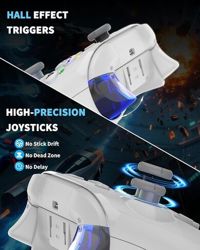 BCOFO Wireless Mobile Game Controller لنظام iOS/iPhone/Android/الهاتف الخلوي/التبديل/الكمبيوتر المحمول ، ألعاب ألعاب مع مقطع الهاتف للاعبين ، مشغلات تأثير القاعة ، التحكم في الكمبيوتر الشخصي ، مع إضاءة/اهتزاز RGB/6 محور Gyro/Turbo (أبيض) in Kuwait