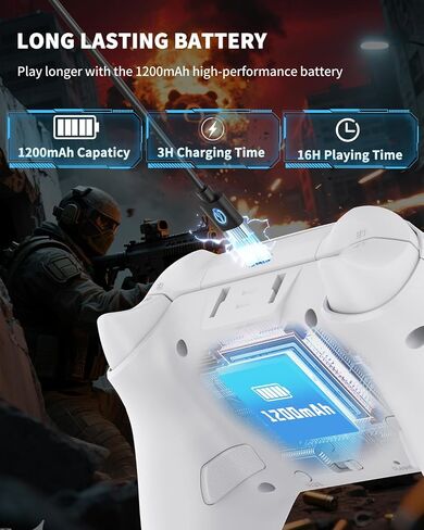 BCOFO Wireless Mobile Game Controller لنظام iOS/iPhone/Android/الهاتف الخلوي/التبديل/الكمبيوتر المحمول ، ألعاب ألعاب مع مقطع الهاتف للاعبين ، مشغلات تأثير القاعة ، التحكم في الكمبيوتر الشخصي ، مع إضاءة/اهتزاز RGB/6 محور Gyro/Turbo (أبيض) in Kuwait