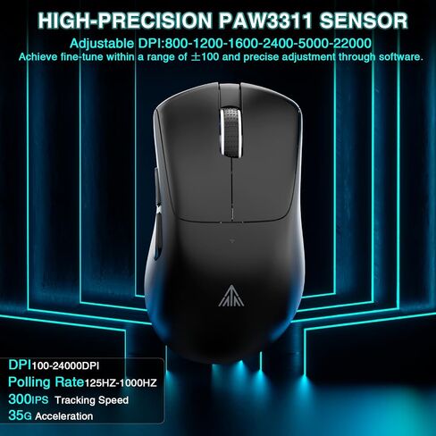 MOUSE MOUSE اللاسلكي SM805 خفيفة الوزن ، 24000 نقطة في البوصة ، اتصالات TRI ، BT5.0/TYPE-C WIRED/2.4G ألعاب ماوس لاسلكية مع زري جانبيين ، الماوس المخصص للقبضة الهندسية للاعب ، الأسود in Kuwait