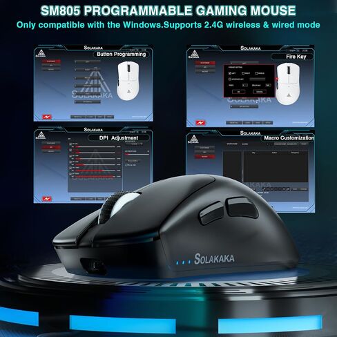 MOUSE MOUSE اللاسلكي SM805 خفيفة الوزن ، 24000 نقطة في البوصة ، اتصالات TRI ، BT5.0/TYPE-C WIRED/2.4G ألعاب ماوس لاسلكية مع زري جانبيين ، الماوس المخصص للقبضة الهندسية للاعب ، الأسود in Kuwait