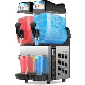 8Gal/30L Commercial Slushy Machine,Independently Control 2 Tank's Temp,5-45 Minutes to Make Margarita & Slushie & Cold Drink,Built-in LED Light,110V Professional Frozen Drink Maker with Self-cleaning