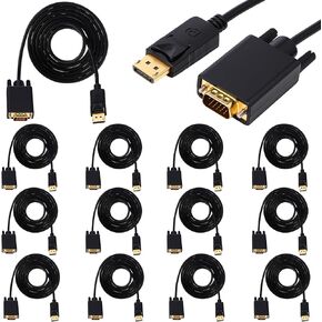 12 Pack DisplayPort to VGA Cable 6 FT GOLD PP إلى محول VGA مع رقاقة لجهاز الكمبيوتر المحمول للكمبيوتر PC Projector HDTV ، غير ثنائي الاتجاه ، غير متوافق مع HDMI أو USB