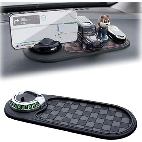 Multifunction Car Anti-Slip Mat Auto Phone Holder, Rotatable Anti Skid Car Dashboard Pad with Temporary Parking Numbe, Universal Anti-Slip Pad (Gray Plaid)