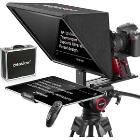 Desview P15 Teleprompter，15 inch Aluminum Alloy Liftable Teleprompter, High Display Glass, Compatible with iPad Tablet Phone DSLR Camera, No Assembly, Carry Case Included, Great for Video Making