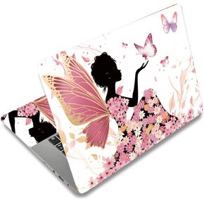 SUPERDANT Butterfly Girl Laptop Skin Decal Flowers Universal Laptops Skin Sticker Notebook Protector 12 13 13.3 14 15 15.4 15.6 Inches Vinyl Cover Removable Waterproof Personalized Art Decal
