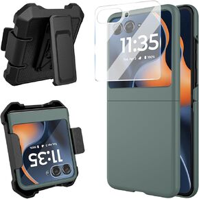 بالنسبة إلى Motorola Razr 2025/2024 CASE مع مقطع [واقي شاشة مدمج] ، وغطاء الهاتف النحيف النحيف ، وملحقات الحرس الحافظة الحزامية لـ Moto RAZR 2025/2024 (Black + Clip) in Kuwait