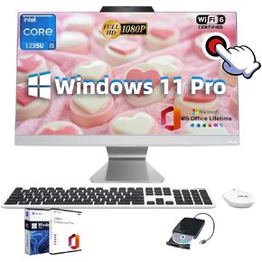 ASUS 23.8 inch All-in-One Desktop - w/Office Lifetime & External DVD Drive, 23.8" FHD Touchscreen(1920x1080), Intel i5-1235U(10-Core), Intel Iris Xe GPU, Win 11 Pro, Wi-Fi 6, 16 GB RAM, 1TB SSD