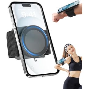 TOPGO [2 Generation Upgrad] Running Phone Holder for iPhone [360° Rotatable & Built-in Retractable Rope] Magnetic Wrist Phone Holder, Magsafe Armband for iPhone 16 Pro and Android (Black, 2 Straps)