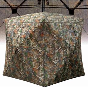 Hunting Blind 270 Degree See Through with Silent Magnetic Door & Sliding, 2/3 Person Pop Up Camouflage Tent for Deer and Turkey, Camo