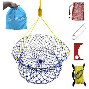 Crab Ring Trap – Collapsible Crab Net with 100ft Rope, Bait Bag, Clip & Ruler – 6 Pieces Portable Crab Trap for Easy Storage – Durable Grid Design for Dock & Pier Crabbing