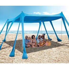 Beach Tent Sun Shelter, Outdoor Pop Up Shade Canopy UPF50+ Protection with 10 Sandbags 4 Stability Poles for Camping, Fishing, Backyard Fun (10×13 FT 4 Pole)