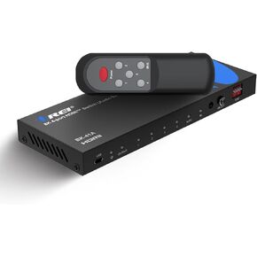 OREI 8K 4×1 HDMI 2.1 Switch – 8K@60 Hz/4K@120 Hz HDR10+/Dolby Vision Pass‑Through, HDCP 2.3, Optical & RCA L/R Audio Extractor, IR Remote Control, Metal – 4‑Input HDMI Switch