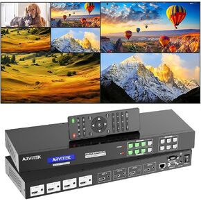 4K 4x4 Seamless HDMI Matrix Switch w/Web GUI, Arvitek Video Wall Controller 2x2 Matrix &Multi-Viewer w/PIP, HDMI Matrix Switcher Splitter w/3.5mm Audio, Support Output 1 Rotation, Multiple Control Way