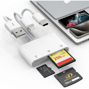 XD Card Reader, SD Card Reader for iPhone, 3 in 1 SD/TF/XD Picture Reader for Lightning/USB C/USB A Device, Lightning+USB A+USB C xd Picture Card Adapter for iPhone 16/15/14/13/iPad/PC/Android