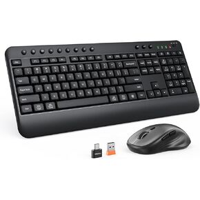 Wireless Keyboard and Mouse Combo, Computer Keyboard with Wrist Rest, Multimedia Hotkeys 2.4G Wireless, Full Size, Ergonomic, USB-C Adapter, 3200 DPI Mouse, for Windows/Mac/Laptop/PC, Black