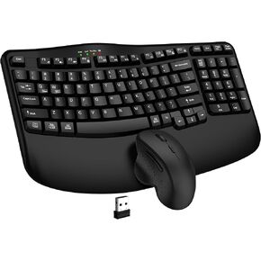 Wireless Keyboard and Mouse Combo, 2.4G Wave Keys Ergonomic Keyboard with Wrist Rest and 3 Level DPI Advanced Wireless Ergonomic Mouse, Natural Typing for Windows, Mac OS Desktop Laptop/PC