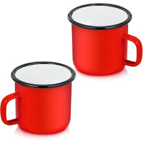 P&P CHEF Enamel Coffee Mugs Cups Set of 2,12 Oz Small Enamel Camping Cup for Coffee Water Soup, Indoor and Outdoor Use, Portable & Sturdy, Red