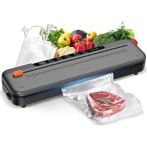 Vacuum Sealer Machine for Food Preservation, 6-in-1 Food Sealer for Freshness Storage, 75kpa Compact Vacuum Sealing Machine with External Sliding Blade, Digital Countdown Titanium Gray