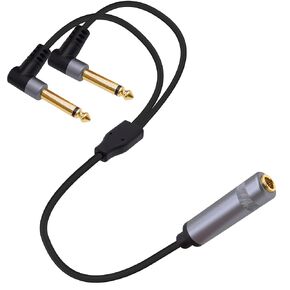6.35mm 1/4 Splitter Audio Y Cable 1/4 Inch TRS Stereo Female to Dual Mono TS Male Right Angle Audio Converter Adapter Cord for Instrument Amplifier Mixer Guitar Instruments-30cm/11.8in
