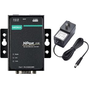 Moxa NPort 5150 with Adapter - 1-Port Device Server, 10/100M ethernet, RS-232/422/485 DB9 Male, 12~48 VDC, 0~55°C (Adapter Included)
