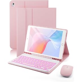 for iPad 9th / 8th / 7th Generation 10.2 inch & iPad Air 3rd Gen & iPad Pro 10.5 inch Case with Keyboard 7 Color Backlit - Built in Pencil Holder with Mouse (Black)