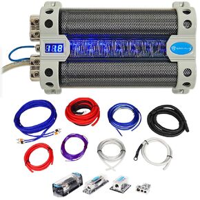 Rockville RFC30F 30 Farad Capacitor w/Voltage Display+Dual Amp Kit