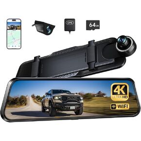 Pelsee P10 2.5K Rear View Mirror Camera, 10'' Mirror Dash Cam Smart Driving Assistant w/ADAS and BSD, Front and Rear Camera for Cars Trucks,Night Vision,Voice Control,Parking Mode,Free 32GB Card&GPS